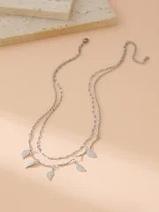 Lady Classic Style IG Style Cross Star Leaves 304 Stainless Steel 18K Gold Plated Double Layer Necklaces