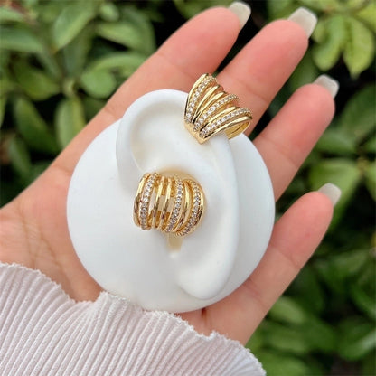 1 Pair Modern Style Minimalist Streetwear Geometric Inlay Copper Zircon 18K Gold Plated Ear Cuffs