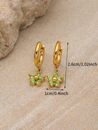 1 Pair Elegant Flower Plating Inlay 304 Stainless Steel Rhinestones 18K Gold Plated Drop Earrings