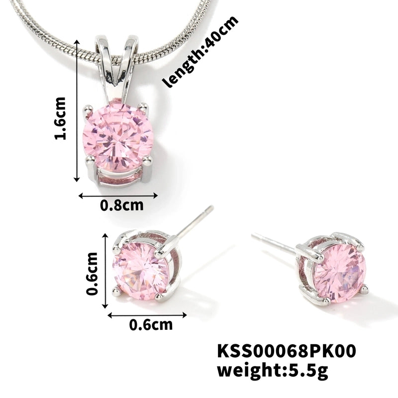 2 Pieces 304 Stainless Steel Copper Rhodium Plated Minimalist Classic Style Plating Inlay Round Zircon Earrings Necklace