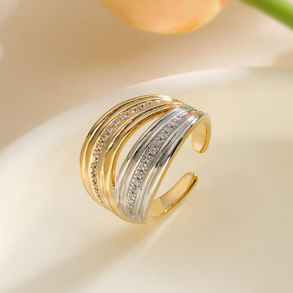 Minimalist Women Irregular Geometric Copper Inlay Rings