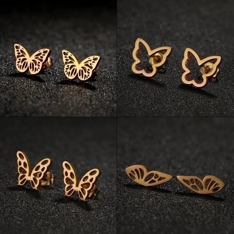 1 Pair Minimalist Butterfly Plating Hollow Out 304 Stainless Steel 18K Gold Plated Ear Studs