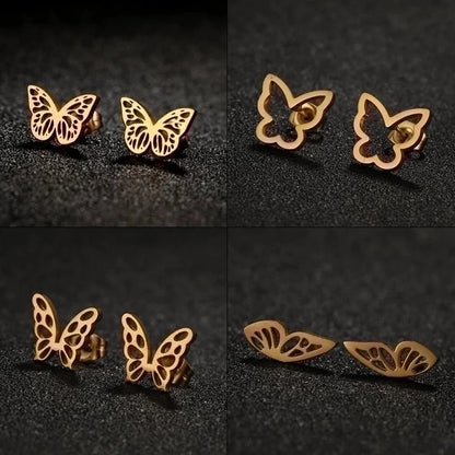 1 Pair Minimalist Butterfly Plating Hollow Out 304 Stainless Steel 18K Gold Plated Ear Studs