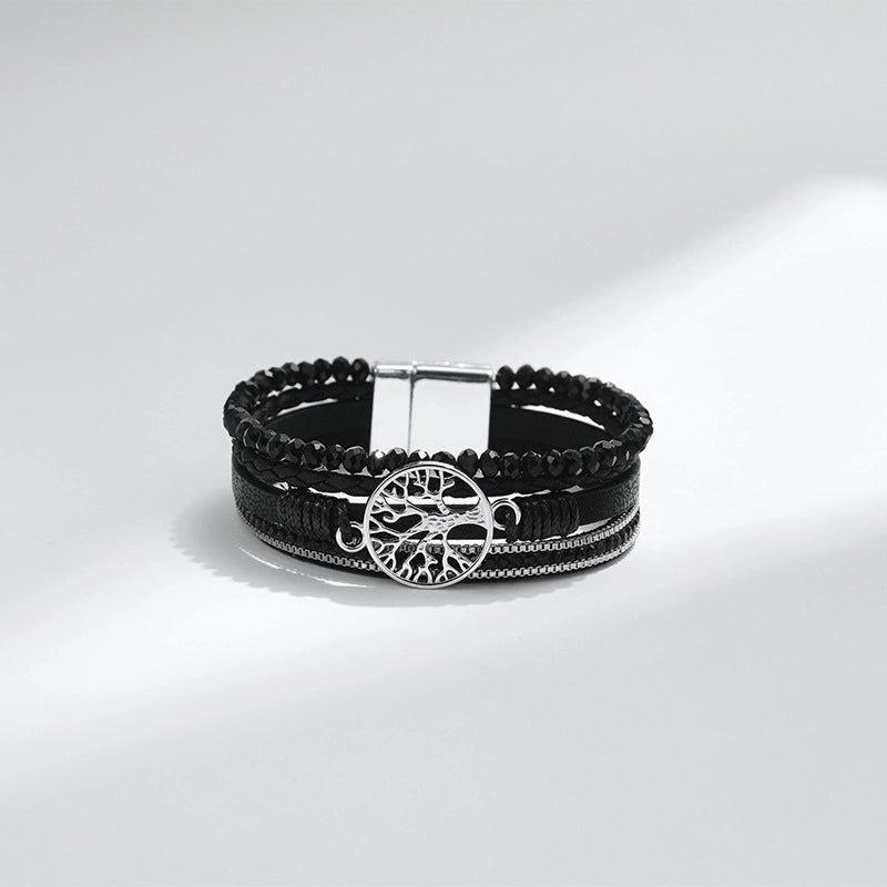 Retro Geometric Life Tree Leather Women's Wristband