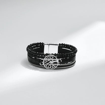 Retro Geometric Life Tree Leather Women's Wristband