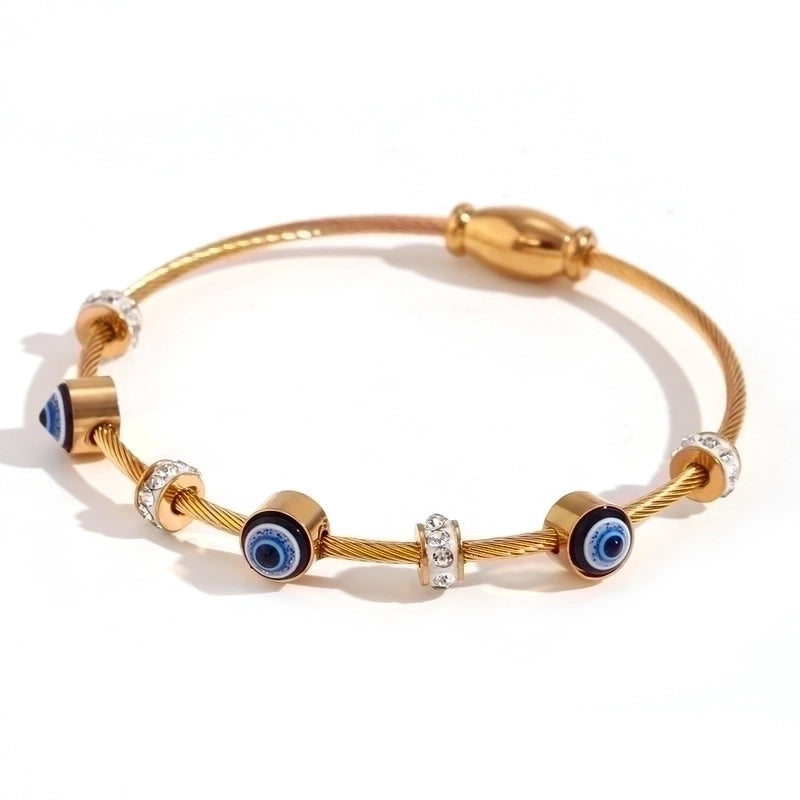 Classic Style Devil\'s Eye Stainless Steel Plating Inlay Rhinestones 18k Gold Plated Bangle