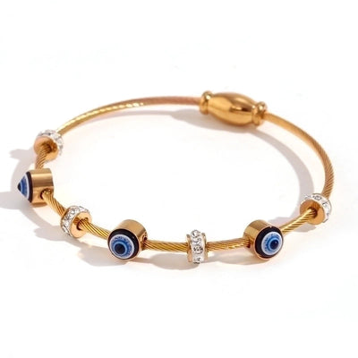 Classic Style Devil\'s Eye Stainless Steel Plating Inlay Rhinestones 18k Gold Plated Bangle