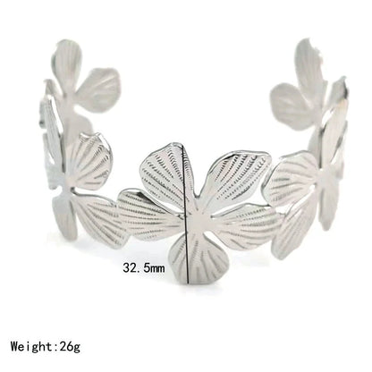 Casual Minimalist Solid Color Flower Butterfly 304 Stainless Steel 18K Gold Plated Bangle In Bulk