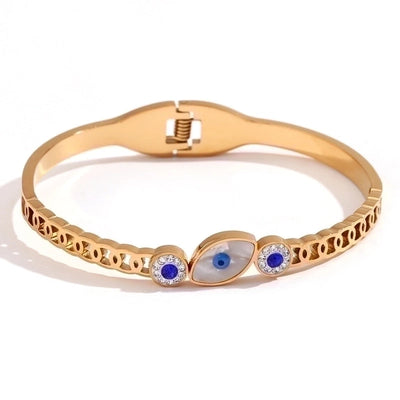 Classic Style Devil\'s Eye Stainless Steel Plating Inlay Rhinestones 18k Gold Plated Bangle