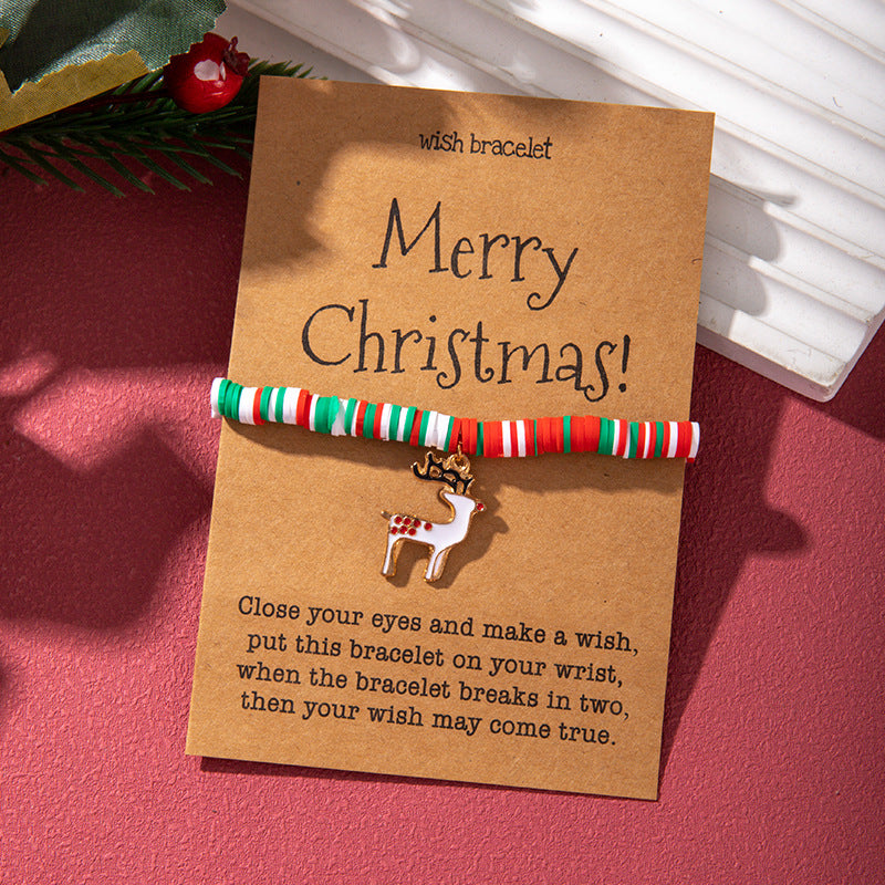 Christmas Bracelet Soft Clay Christmas Ornament Santa Claus Pendant Bracelet Snowflake Reindeer Bracelet