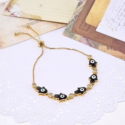 1 Piece Ethnic Style Hand Copper Enamel Inlay Zircon Bracelets