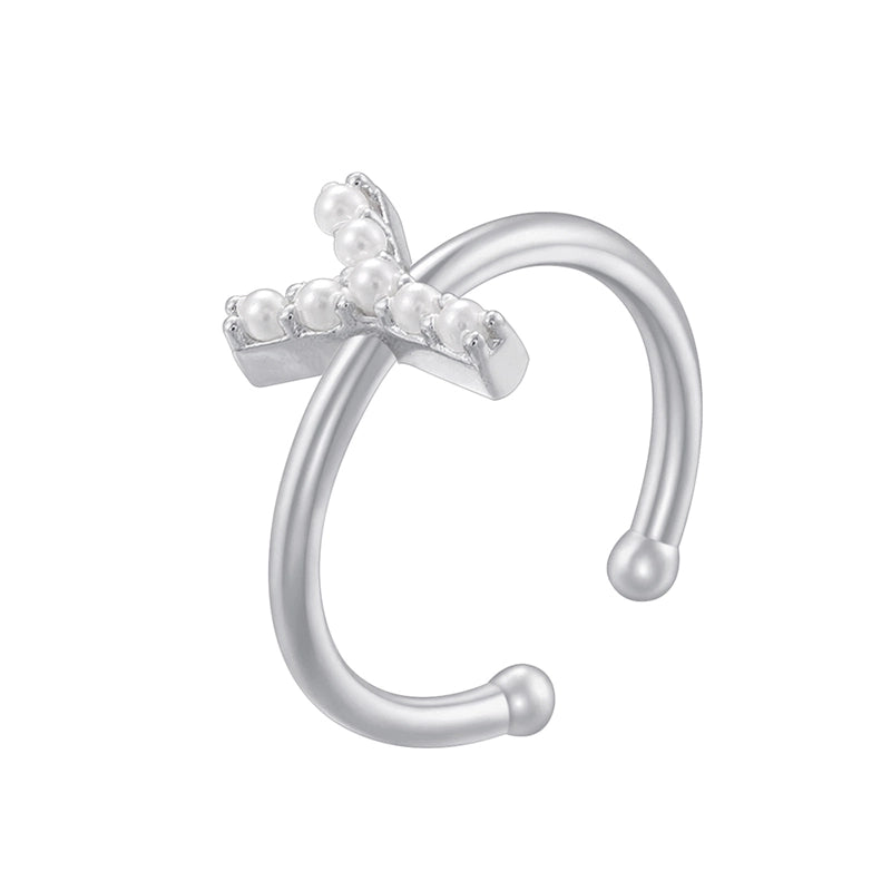 Copper 18K Gold Plated Plating Inlay Letter Artificial Pearls Open Rings