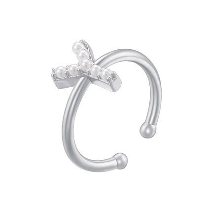 Copper 18K Gold Plated Plating Inlay Letter Artificial Pearls Open Rings