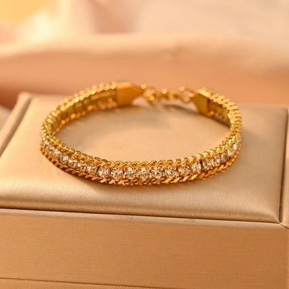 Minimalist Classic Style Color Block 304 Stainless Steel 18K Gold Plated Zircon Bracelets In Bulk