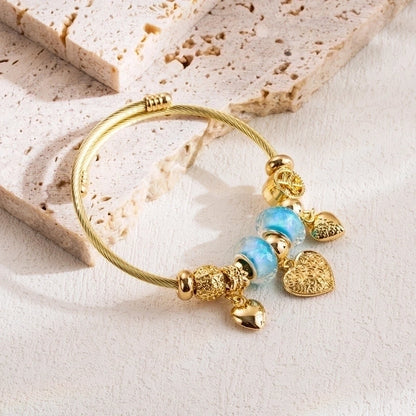 Elegant Heart Shape 304 Stainless Steel Alloy Rhinestones Bangle In Bulk