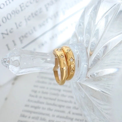 Fashion Star 304 Stainless Steel Zircon 18K Gold Plated Plating Inlay Rings