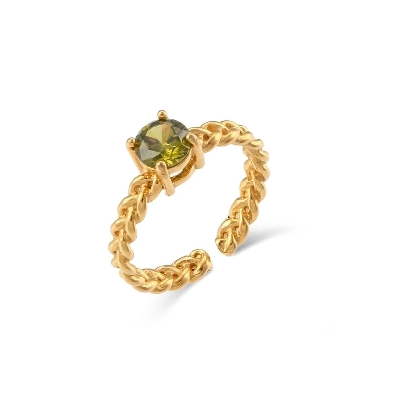 Glam Geometric 304 Stainless Steel Zircon 18K Gold Plated Inlay Open Ring