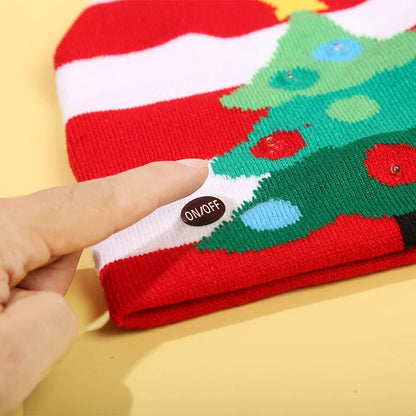 Christmas Decoration Knitted Christmas Hat LED Light Cap Adult And Children Cartoon Glowing Christmas Hat Christmas Hat For The Elderly