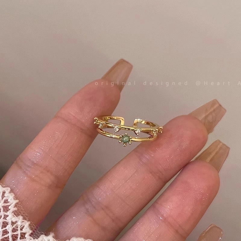 Minimalist Heart Shape Flower Bow Knot Copper Inlay Artificial Pearls Opal Zircon Rings