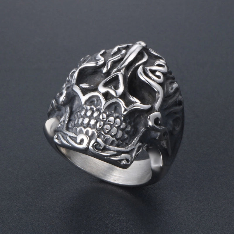 Retro Funny Punk Skull 304 Stainless Steel Polishing Halloween Men's Rings