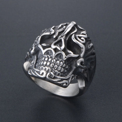 Retro Funny Punk Skull 304 Stainless Steel Polishing Halloween Men's Rings