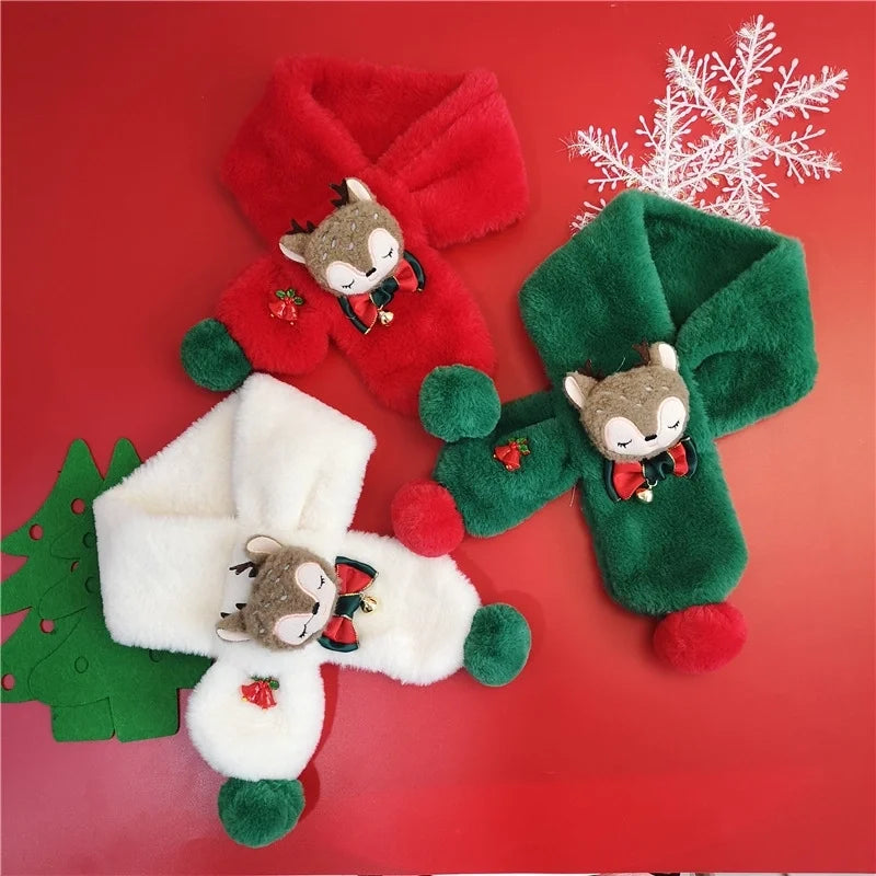 Children's Scarf Autumn And Winter Christmas Gift Elk Scarf Baby Girl Imitation Rabbit Fur Warm Cartoon Baby Scarf