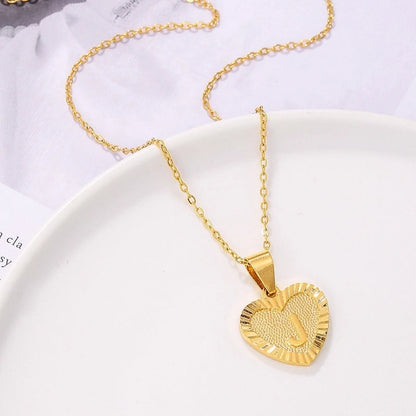 Sweet Letter Stainless Steel Copper Plating Inlay Zircon 18k Gold Plated Pendant Necklace