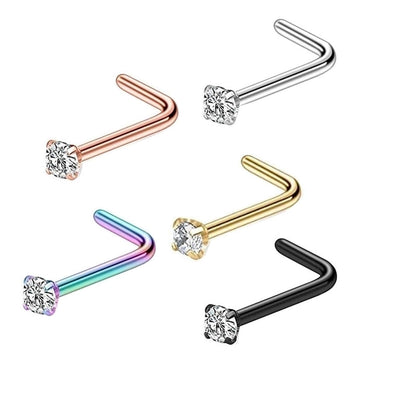 Minimalist Solid Color Stainless Steel Inlay Zircon Nose Studs 1 Piece