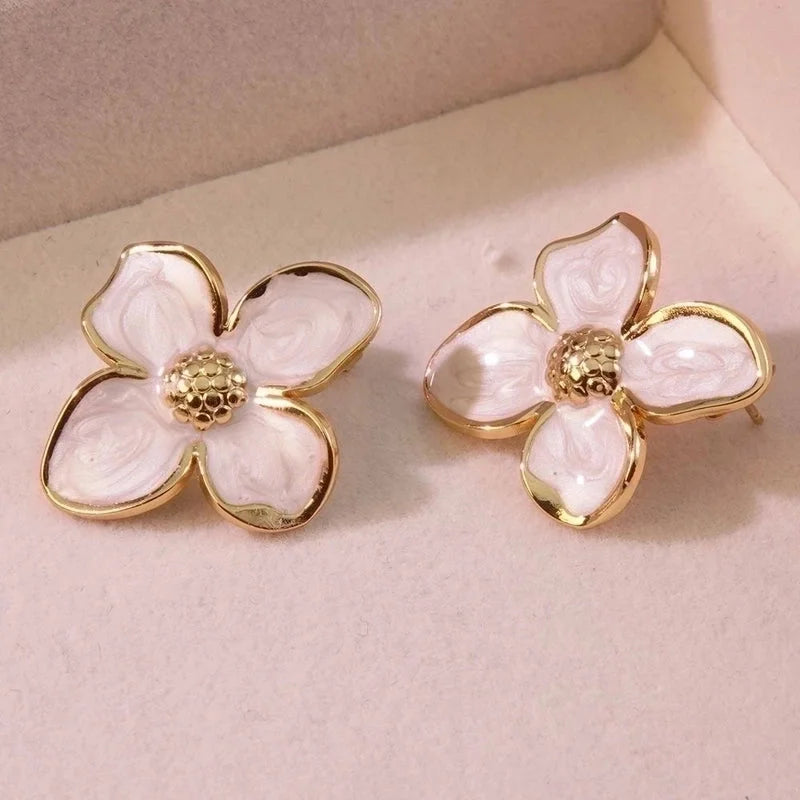 1 Pair Fairy Style Cute Sweet Flower 304 Stainless Steel Imitation Gold Ear Studs