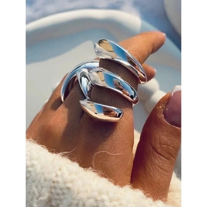 IG Style Spring Solid Color Lines 316 Stainless Steel 18K Gold Plated Rings