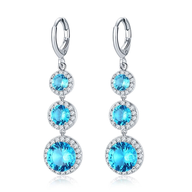 Copper Zircon Rhodium Plated Casual Vintage Style Inlay Round Zircon Earrings Necklace Jewelry Set