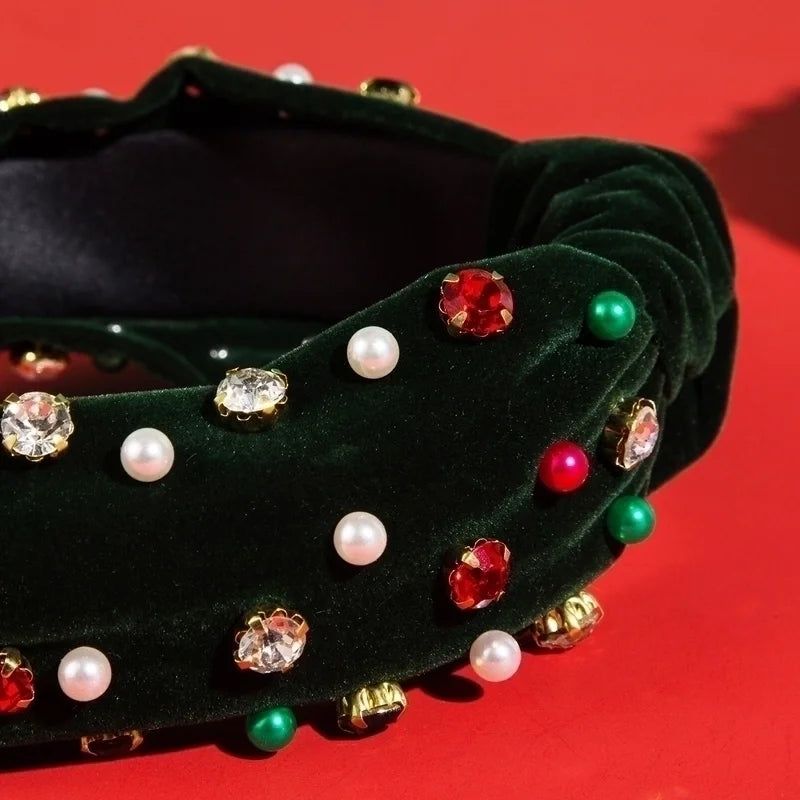 Christmas Elegant Classic Style Women's Geometric Alloy Inlay Rhinestones Pearl Hair Band