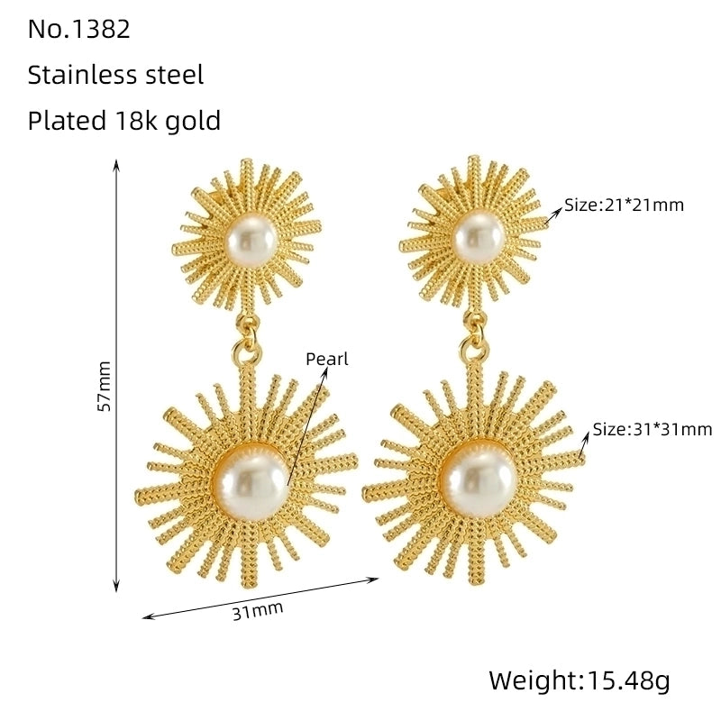 1 Piece Cute Wedding Bridal Flower Plating Inlay Stainless Steel Artificial Pearls 18K Gold Plated Drop Earrings