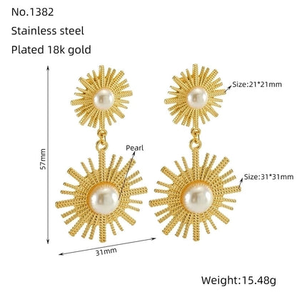 1 Piece Cute Wedding Bridal Flower Plating Inlay Stainless Steel Artificial Pearls 18K Gold Plated Drop Earrings