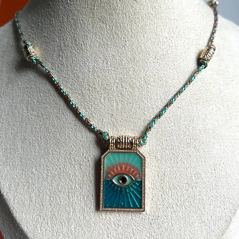 Copper Gold Plated Enamel Eye Flower Pendant Necklace