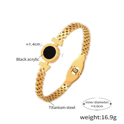 Luxurious Minimalist Roman Style Roman Numeral Titanium Steel 18K Gold Plated Shell Bangle In Bulk