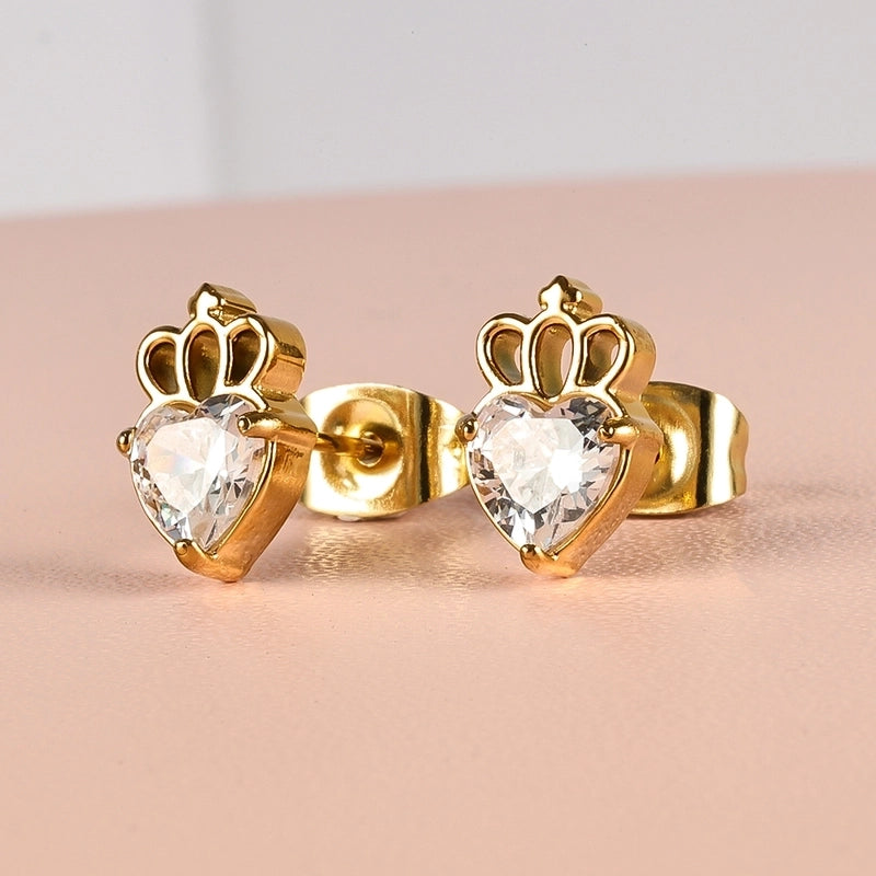 1 Pair Minimalist Classic Style Heart Shape Butterfly Deer Polishing Inlay 304 Stainless Steel Zircon 18K Gold Plated Ear Studs