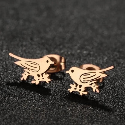 1 Pair Minimalist Bird Plating 304 Stainless Steel 18K Gold Plated Ear Studs