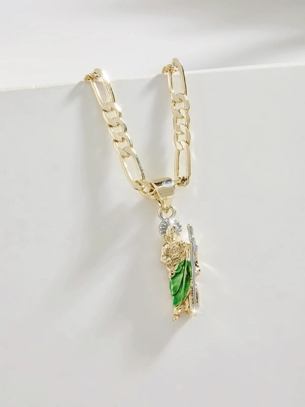 Vintage Style Classic Style Human Geometric Father St. Jude Copper 18K Gold Plated Pendant Necklace