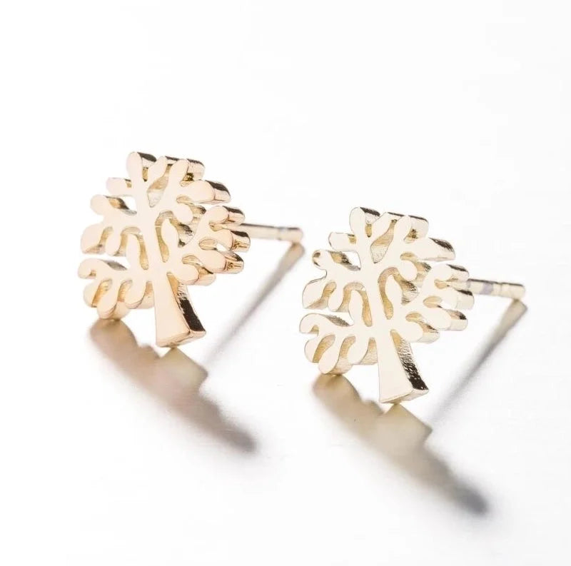 1 Pair Japanese Style Minimalist Tree Polishing Plating 304 Stainless Steel 18K Gold Plated Ear Studs