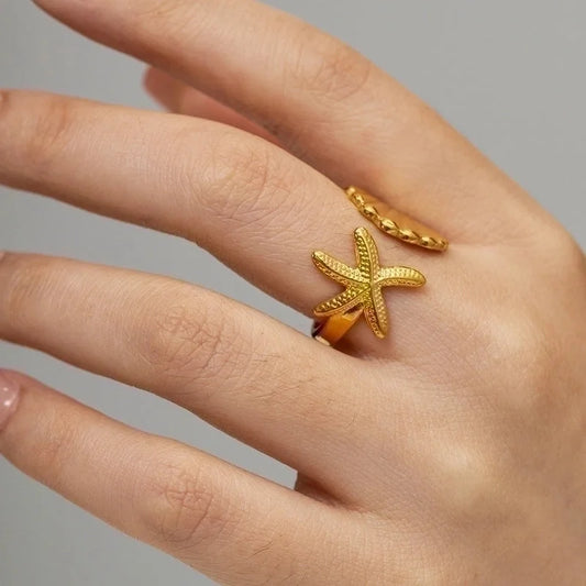 Beach Starfish Shell 304 Stainless Steel Plating Open Ring