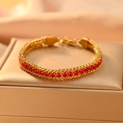Minimalist Classic Style Color Block 304 Stainless Steel 18K Gold Plated Zircon Bracelets In Bulk