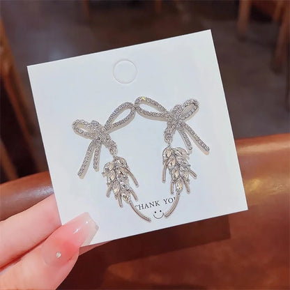 Fashion Heart Shape Bow Knot Copper Inlay Zircon Drop Earrings 1 Pair