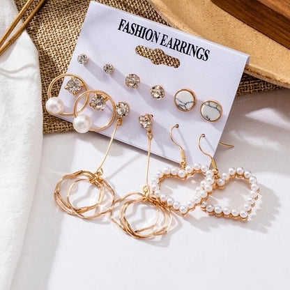 1 Set Minimalist Circle Heart Shape Butterfly Metal Plating Inlay Pearl Women\'s Earrings