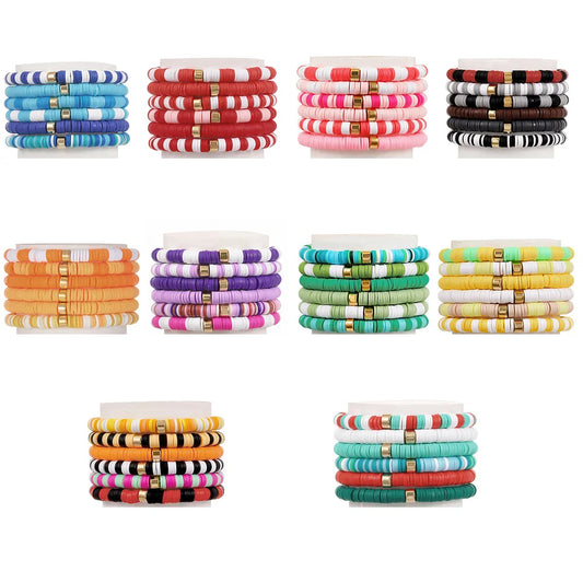 2 Sets Bohemian Colorful Soft Clay Bracelet Halloween Beaded Bracelet 6-piece Set