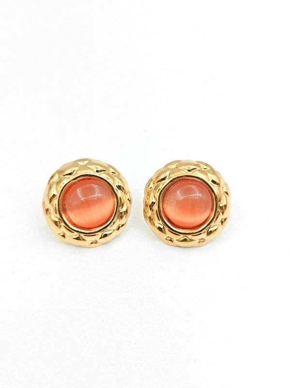 1 Pair Elegant French Style Round Inlay 304 Stainless Steel Artificial Gemstones Natural Stone Ear Studs