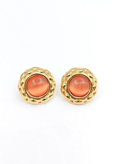 1 Pair Elegant French Style Round Inlay 304 Stainless Steel Artificial Gemstones Natural Stone Ear Studs