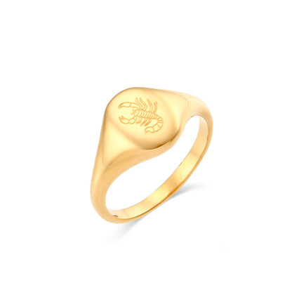 Minimalist Women Circle Zodiac Sign Stainless Steel 18K Gold Plated Rings