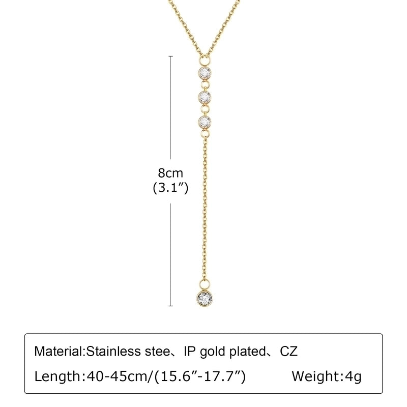 Minimalist Classic Style Solid Color 201 Stainless Steel Artificial Pearls Zircon 18K Gold Plated Layered Long Necklace