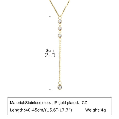Minimalist Classic Style Solid Color 201 Stainless Steel Artificial Pearls Zircon 18K Gold Plated Layered Long Necklace
